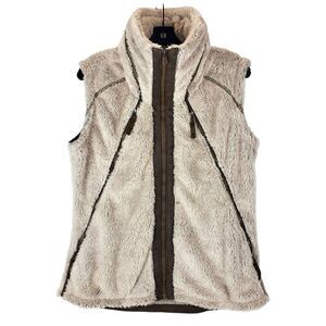 KUHL Vest Womens Large Oatmeal SHERPA Flight Fleece Hooded Casual Outdoor Jacket